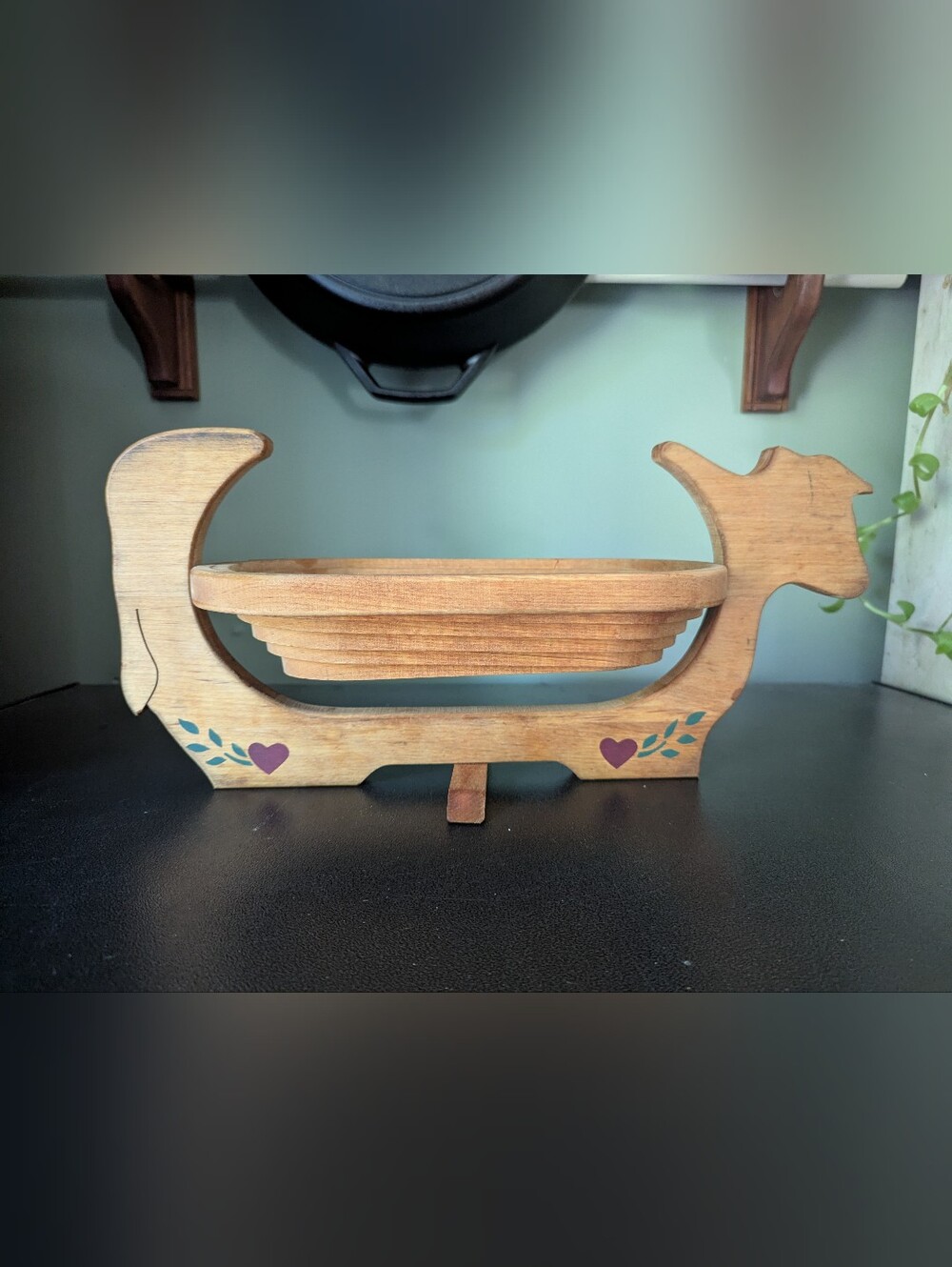 Vintage Collapsible Wooden Cow Shaped Fruit Basket